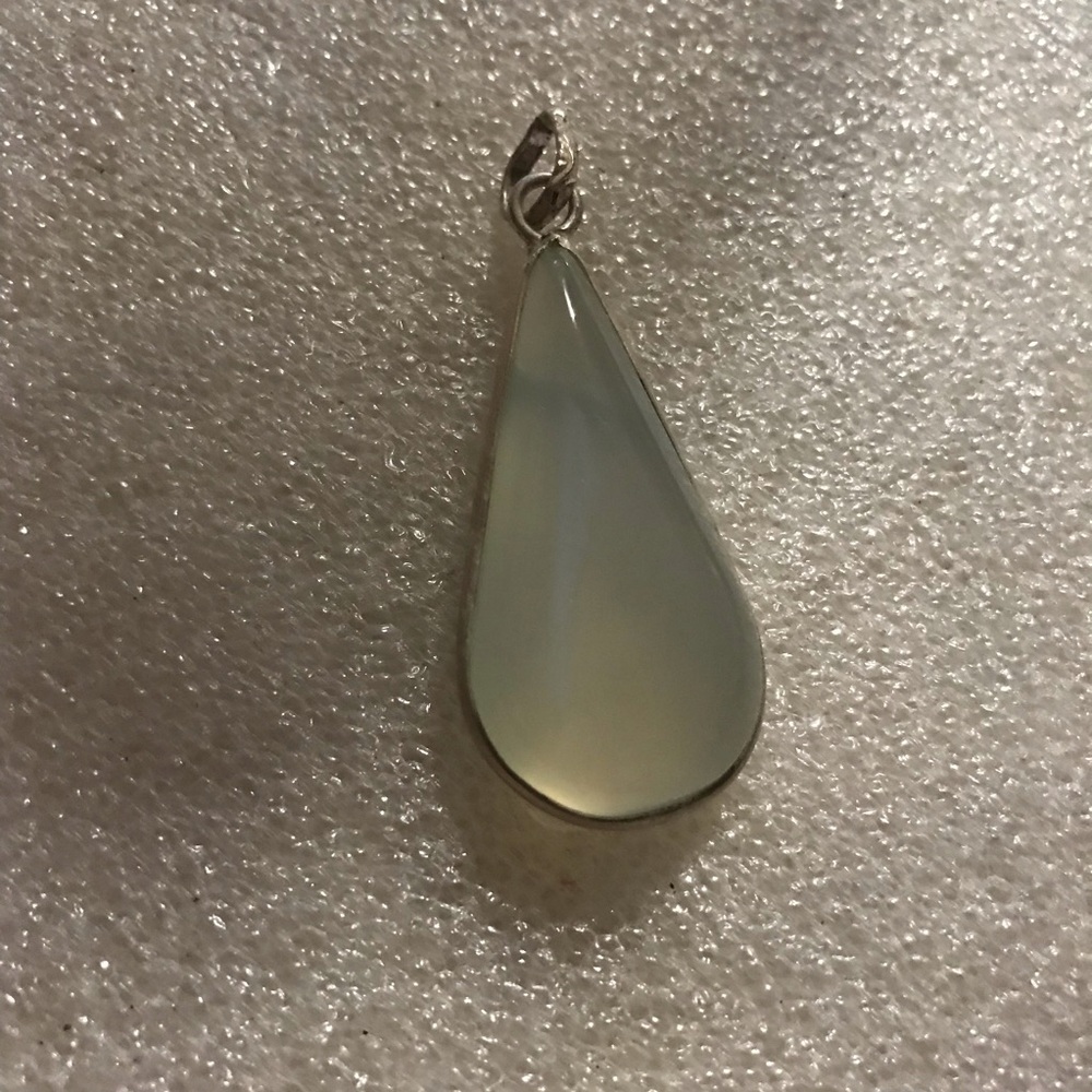 Sterling Silver Teardrop Chalcedony Pendant in Pale Green